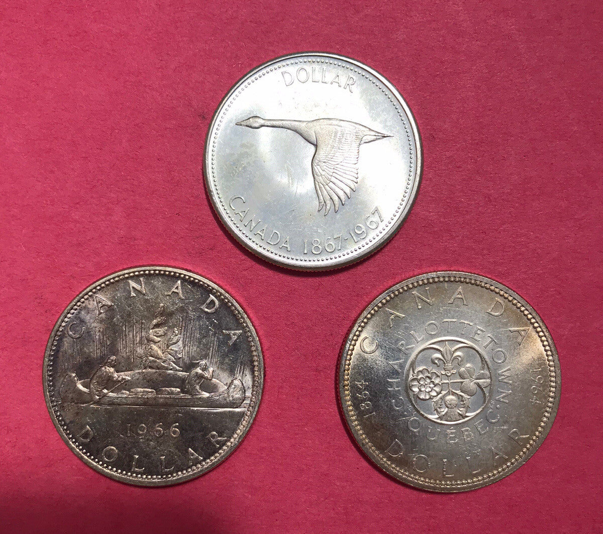1964 1966 1967 Canada UK Queen Silver Goose Voyageur Charlottetown 3 Coins Set