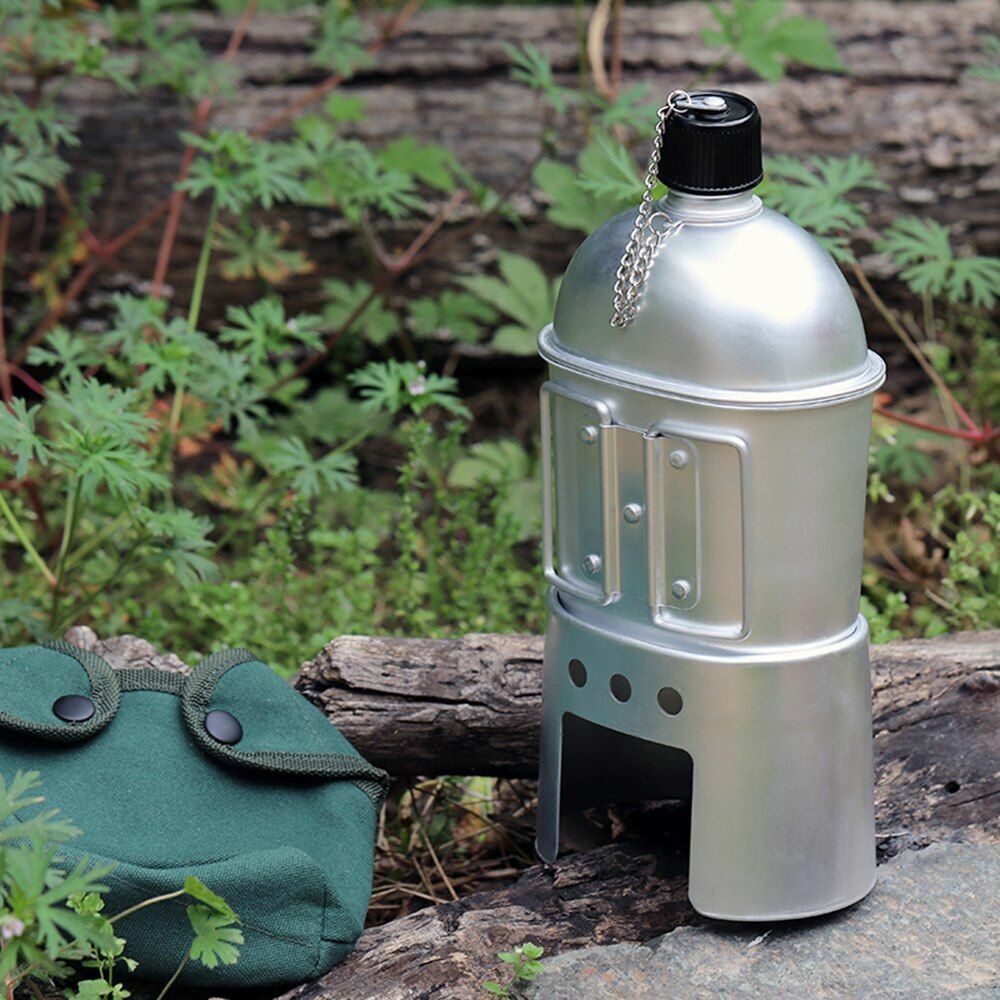 Military Canteen Cup Camping Wood Stove Set Outdoor Foldable Spork Stove Hiking