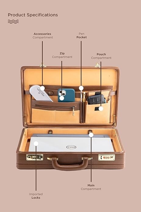 New Leather Travel Briefcase with Combination Lock Office Business Handbag