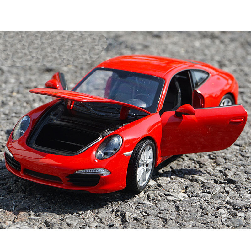 Porsche 911 Carrera S Model Car 1:24 Diecast Metal Vehicle Doors Trunk Open Red