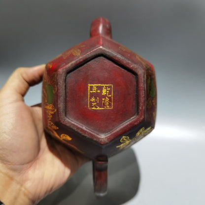 Chinese Yixing Purple Clay Teapot Zisha Ceremony Enamel Fine Teaware Collectible