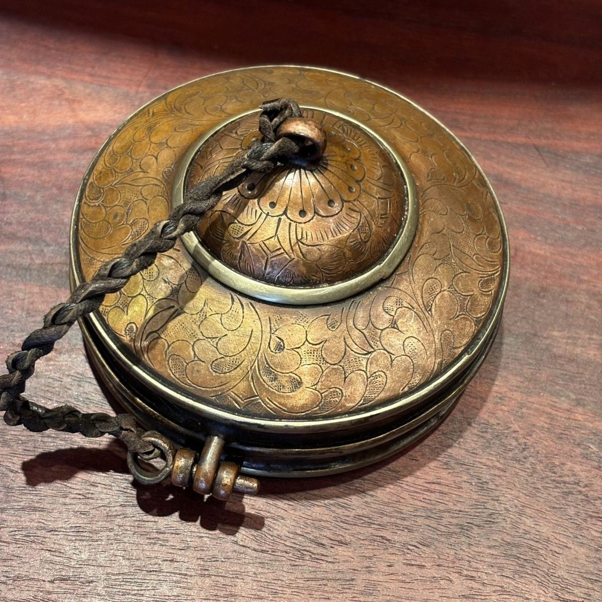 Vintage Handmade Nepalese Pure Copper Tingsha Case 8.5cm Buddhist Ritual Box