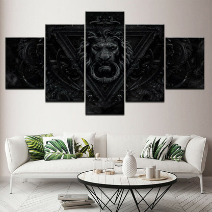 Lion Head iron Portrait Wall Art Painting Print On Canvas 5 Panels No Framed