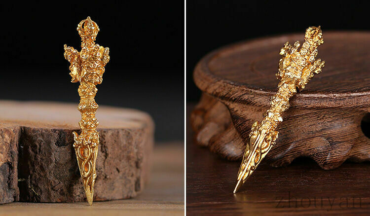 GOLD GILT BUDDHIST PHURBA BLESSED PENDANT AMULET: MAGIC DAGGER Decoration