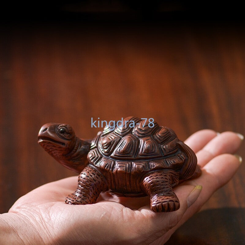 10cm Chinese Yixing Purple Clay Handmade Artware Turtle Mascot Tea Pet Decor