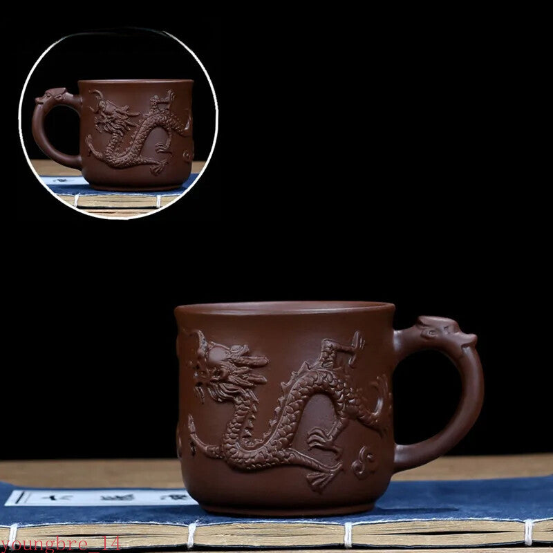 Yixing Purple Sand with Handle Teacup Handmade Dragon Pattern Portable Tea Cup