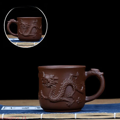 Yixing Purple Sand with Handle Teacup Handmade Dragon Pattern Portable Tea Cup