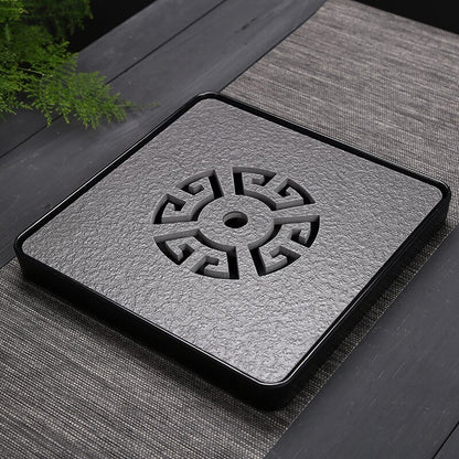 Black Stone Kungfu Tea Tray with Drainage Water Storage for Puer Tableware Tea
