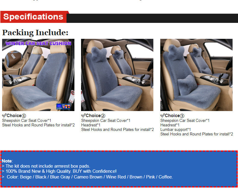 Premium Sheepskin Car Seat Covers Wool Front Cushions Auto Accessories Universal