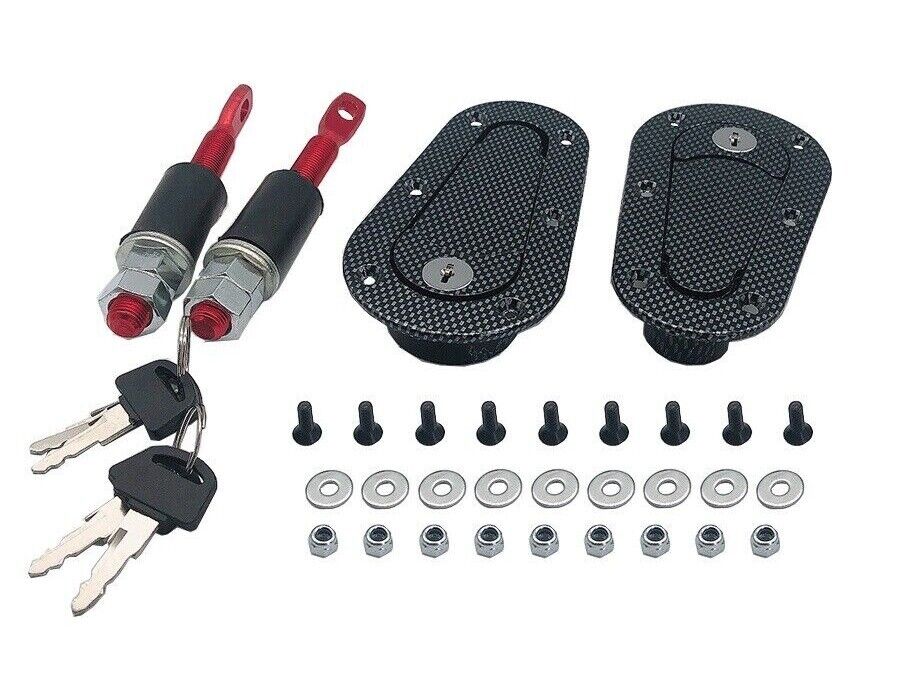 Universal JDM Carbon Fiber Hood Pin Plus Flush Mount latch Kit Lock With Keys T2