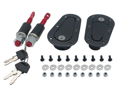 Universal JDM Carbon Fiber Hood Pin Plus Flush Mount latch Kit Lock With Keys T2