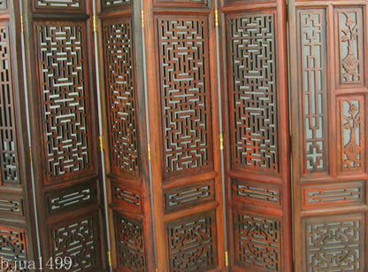 9.7" Rosewood Wood Carved Flower Design Small Folding Screen HomeDesign
