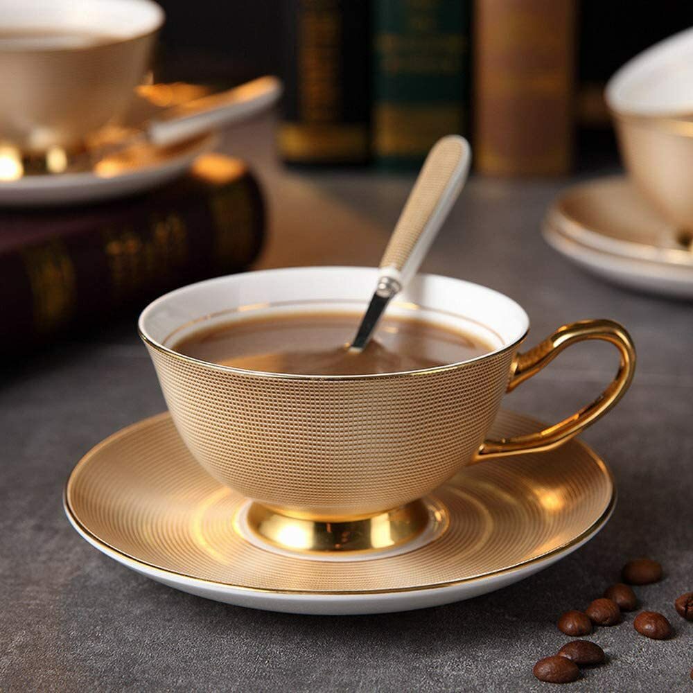 200ml Gold Bone Tea Cup Saucer Spoon Set Ceramic Coffee Cup Porcelain Teacup