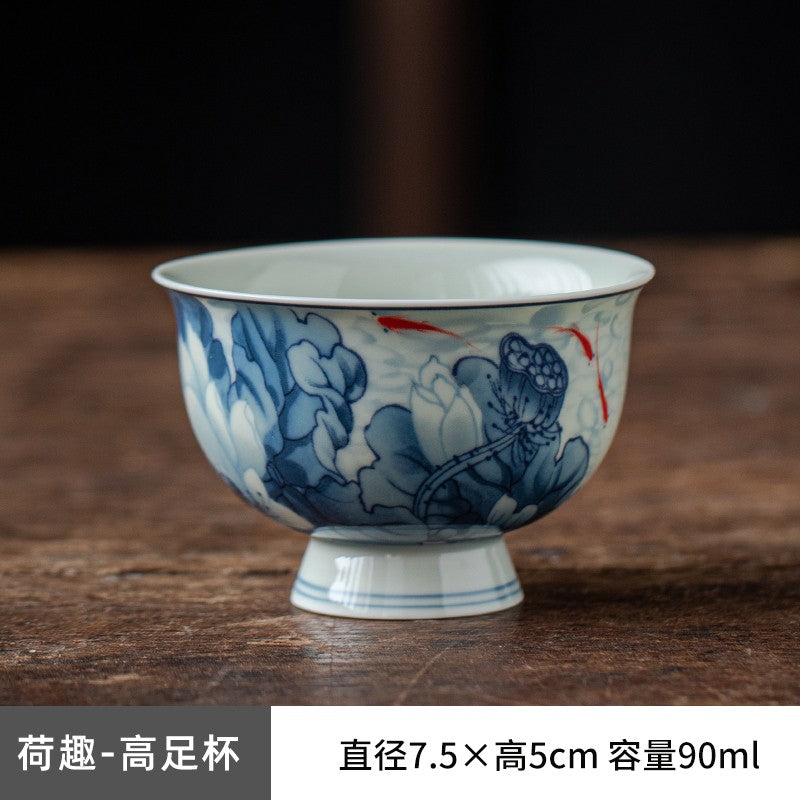 Blue and White Master Cup Glazed Black Tea Cup Tea Tasting Cup Kung Fu Tea Set