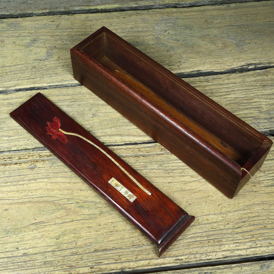 Vintage Rosewood Inlaid Abalone Lotus Flower Incense Box One Flower One World