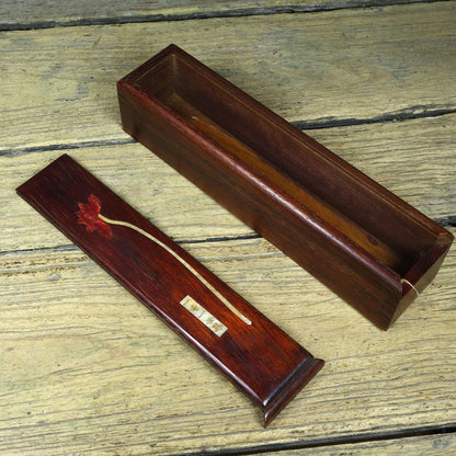 Vintage Rosewood Inlaid Abalone Lotus Flower Incense Box One Flower One World