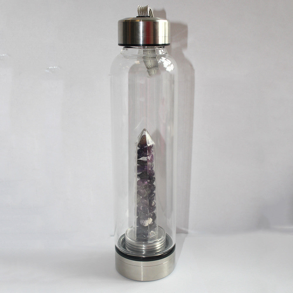 Natural Quartz Crystal Gravel Gemstone Healing Glass Energy Elixir Water Bottle