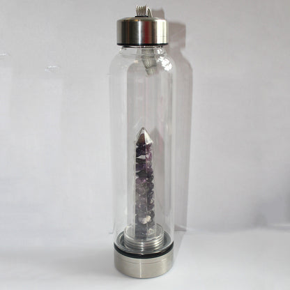 Natural Quartz Crystal Gravel Gemstone Healing Glass Energy Elixir Water Bottle