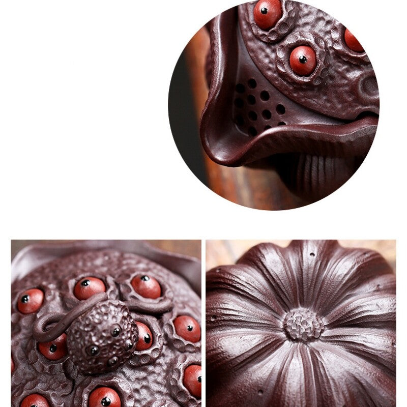 Full Handmade Teapot With Lid Lotus Root Seed Design Good Luck Real Yixing Zisha