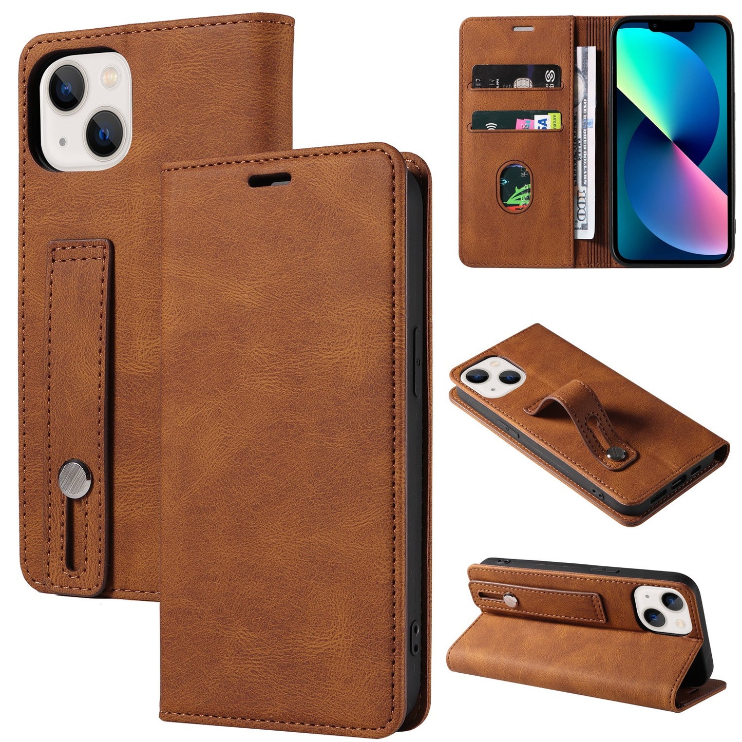 iPhone17/16/SE Wrist Strap Leather Cover Samsung S25 Flip Cover