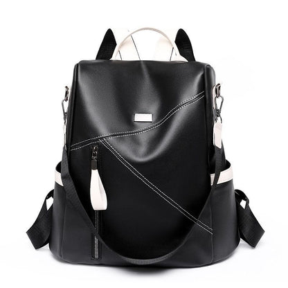 Backpack Leather Travel Bag Convertible Shoulder Black Red 31*33*14 CM Red/Blue