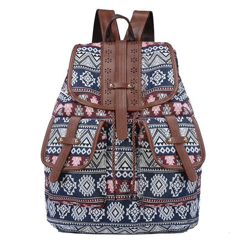 Backpack Retro Pattern Canvas Bag Fashion Travel Drawstring Multifunctional Bags