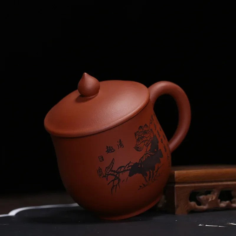 350ml Yixing Purple Clay Handmade Tea Cup with Cover Mug Kungfu Teaware