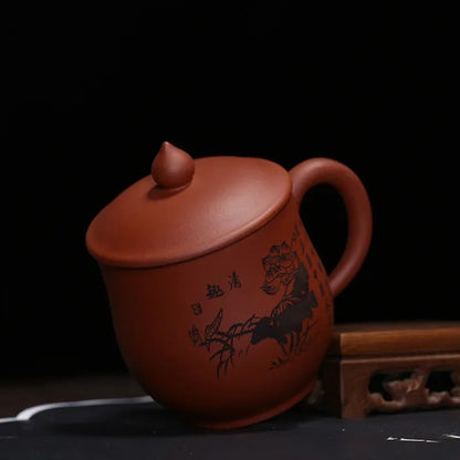 350ml Yixing Purple Clay Handmade Tea Cup with Cover Mug Kungfu Teaware