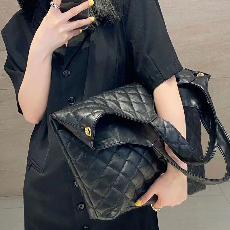 Women's Purse Handbag Genuine Leather Quilted Maxi Shopper Icare Large Tote Bag