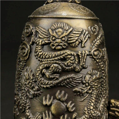 Chinese Antique Pure Copper Dragon Patterned Copper Clock Feng Shui Decoration