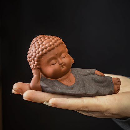 Buddha Statue Purple Sands Tea Pet 10cm 3.9in Kung Fu Tea Set Table Tea Play