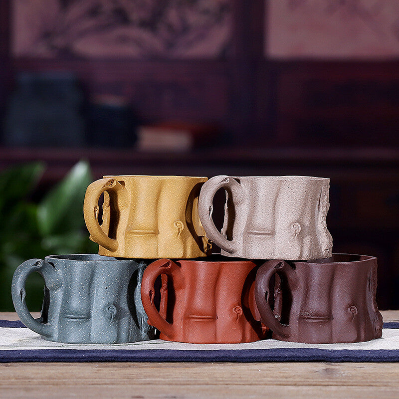 one cup 80ml true yixing zisha purple clay marked tea cup with handle handmade