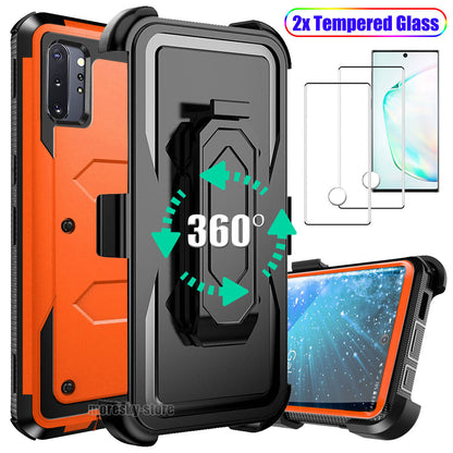 For Samsung Galaxy Note10+ Case Clip Belt Stand Cover / Tempered Glass Protector