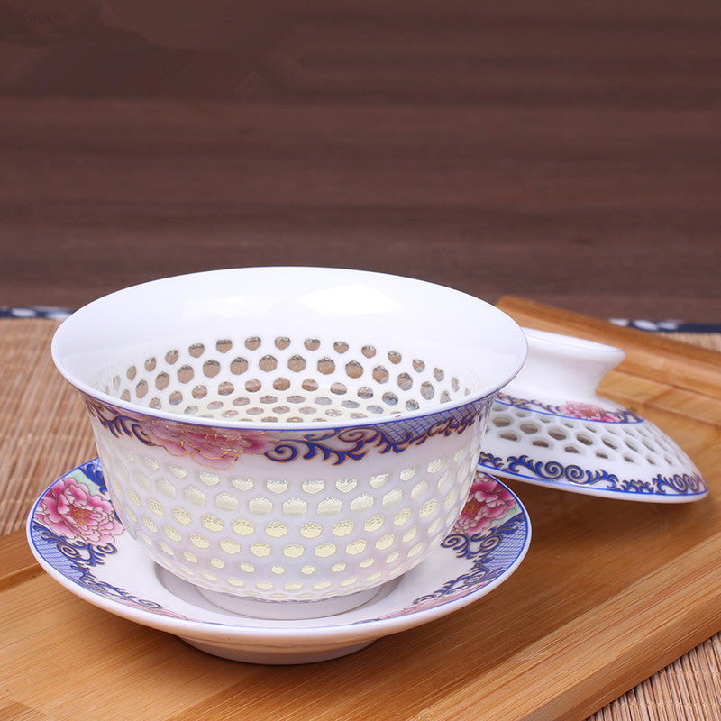 Gaiwan For Puer Tea Brew Service Porcelain Tureen Floral Ceramic Tea Bowl Cups