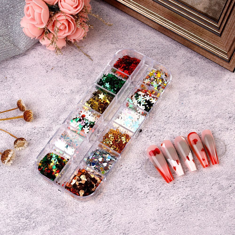 Nail Glitter Polish 12 Grids Colorful Mirror Effect Shimmer Pearl Powder Pigment