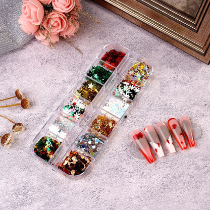 Nail Glitter Polish 12 Grids Colorful Mirror Effect Shimmer Pearl Powder Pigment