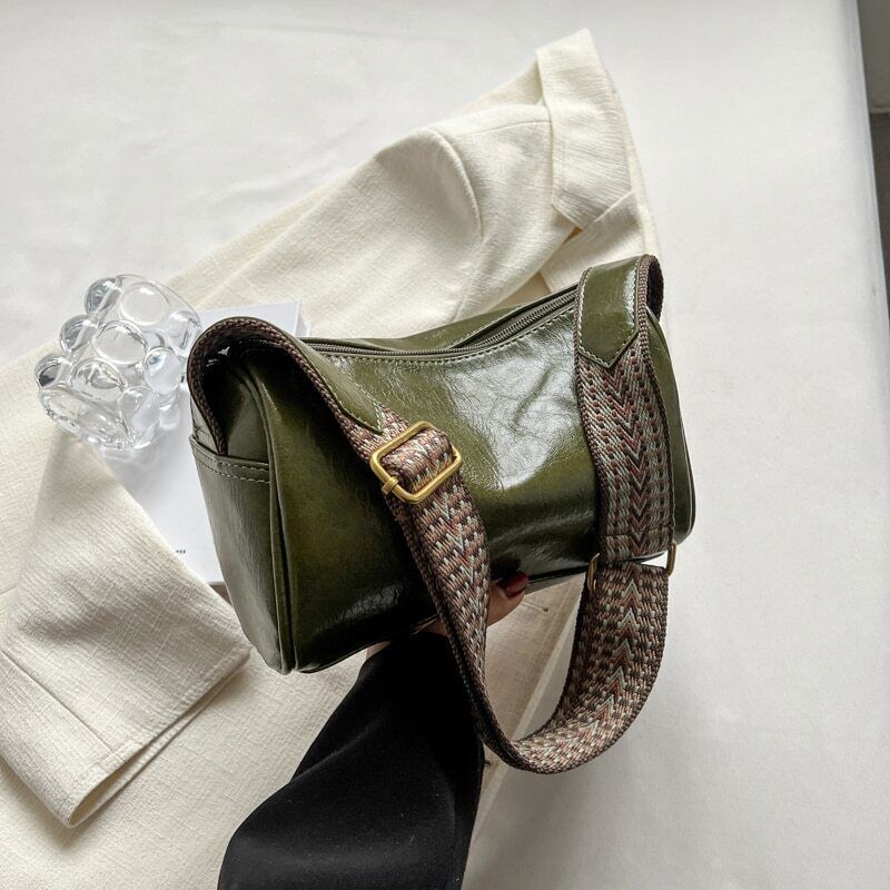 Shoulder Crossbody Bags Women PU Leather Women's Wide Shoulder Bag