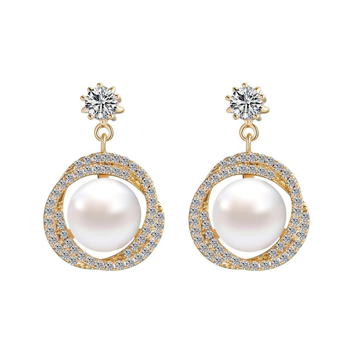 Fashion Freshwater pearl Flower Stud Earrings 14k Yellow Gold Plated S925