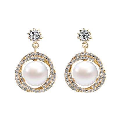 Fashion Freshwater pearl Flower Stud Earrings 14k Yellow Gold Plated S925