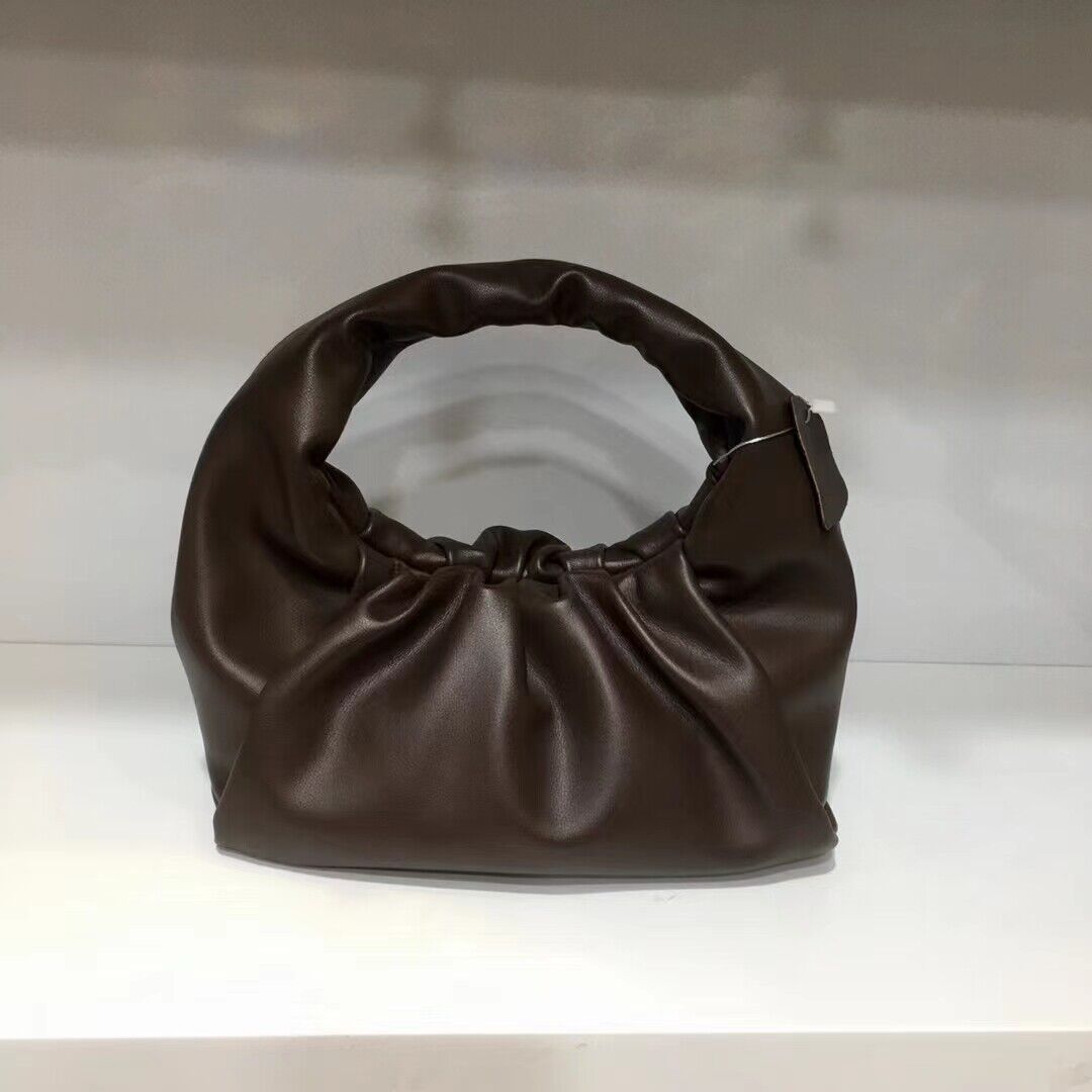 Small Mini Real Leather Ruched Tote Pouch bag Purse Clutch Clip on Top Handle