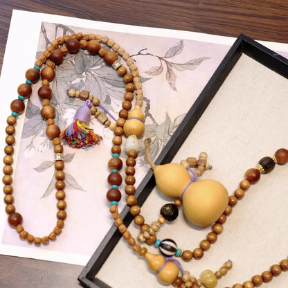 Guofeng Gourd Sandalwood Necklace Crystal Crossbody Double Tassel Beaded Chain