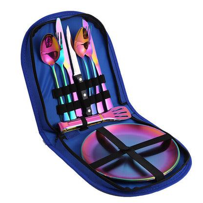 Camping Tableware Set Stainless Steel 10/19Pcs Picnic Cutlery Set W/ Storage Bag
