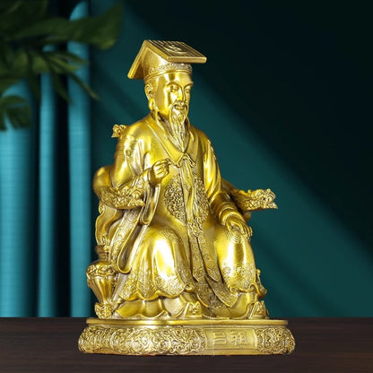 10.3" Brass Lu Dongbin Statue Chinese Eight Immortals Daoism Deity Sage Decor