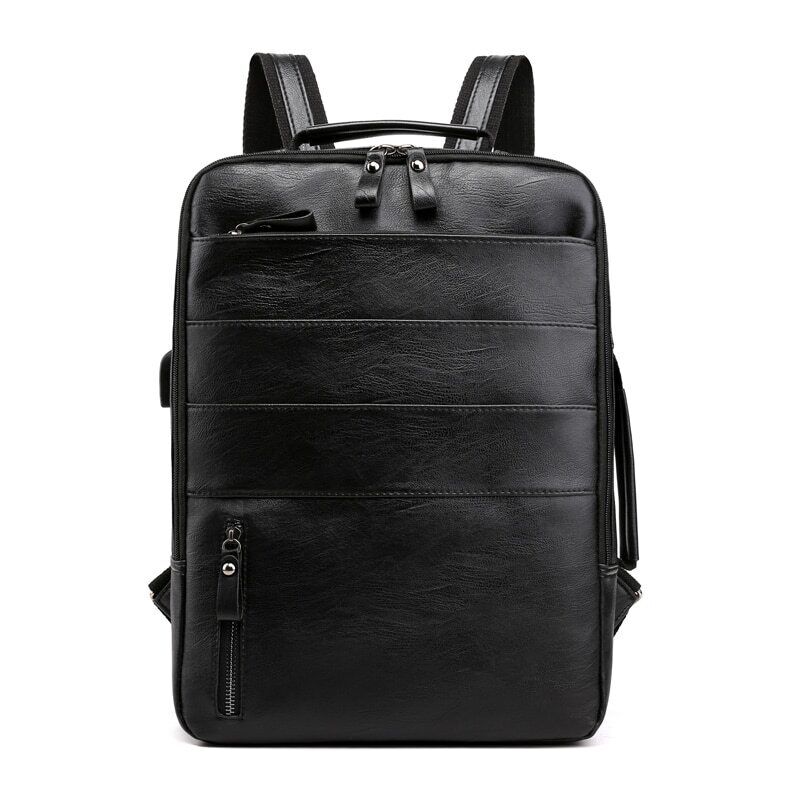 Backpacks Men PU Laptop Bag USB Charging Rucksack Male Bagpack