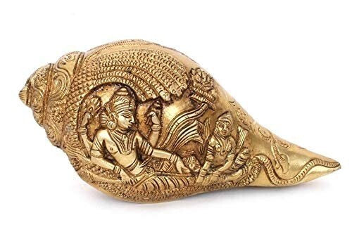 Hindu God Brass Lord Vishnu Lakshmi Carving Shankh Conch Statute Idol Figurines
