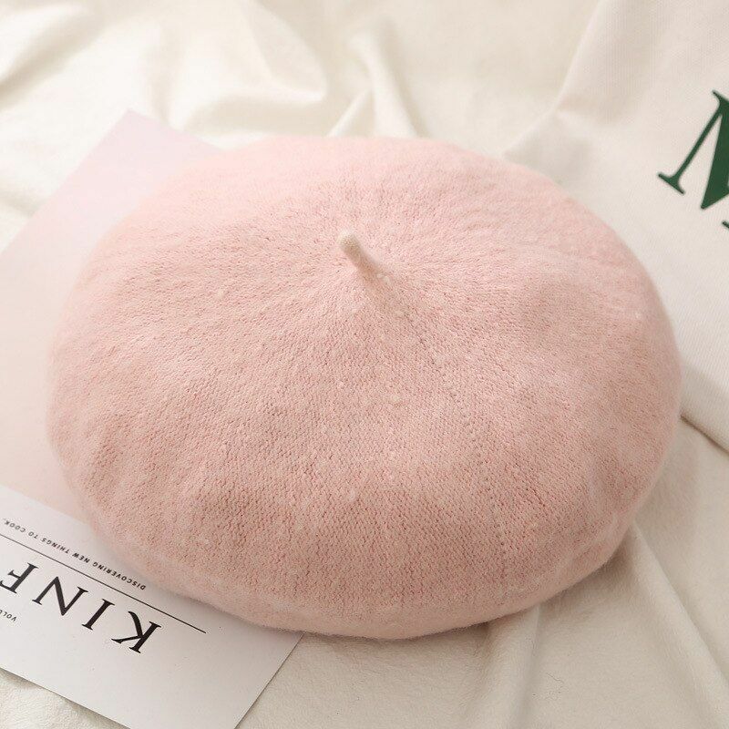 Women Beret Cap Winter Warm Wool Hat Fashion Elegant Plain Hiking Thermal 1 PC