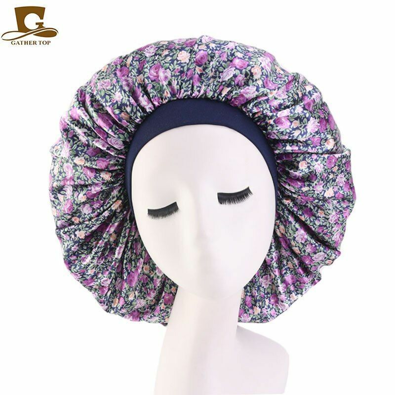 Sleep Night Cap Big Size Beauty Satin Silky Bonnet Head Cover Hat Curly Springy