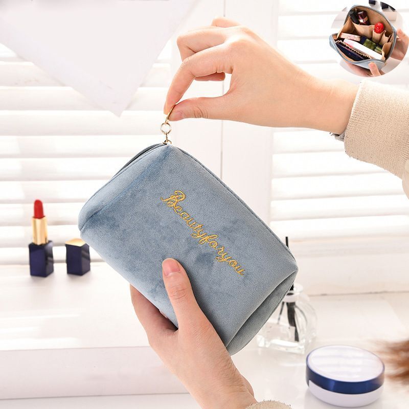 Cosmetic Bag Zipper Velvet Beauty Makeup Bags Travel Girl Brush Storage Toiletry