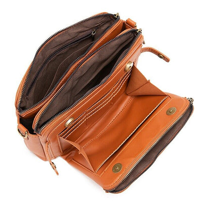 Women's Vintage Shoulder Bag Genuine Leather Crossbody Bag Multiple Pockets