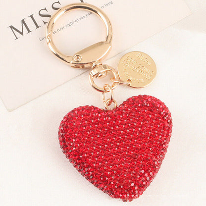 Full Rhinestone Heart Peach Heart Car Keychain Women Handbag Pendant Keyring *US
